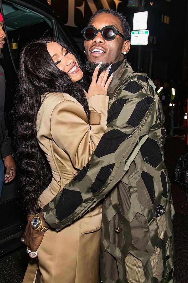 Put simply, Cardi B and Offset—who sneakily got married in late 2017 and just announced the birth of their baby—are a site to be seen. Here, the couple hugs outside of the Prabal Gurung New York fashion show in 2018. Photo: Getty