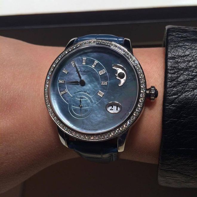 One for the ladies, a new PanoMatic Luna with luminous blue-tinted mother-of-pearl dial