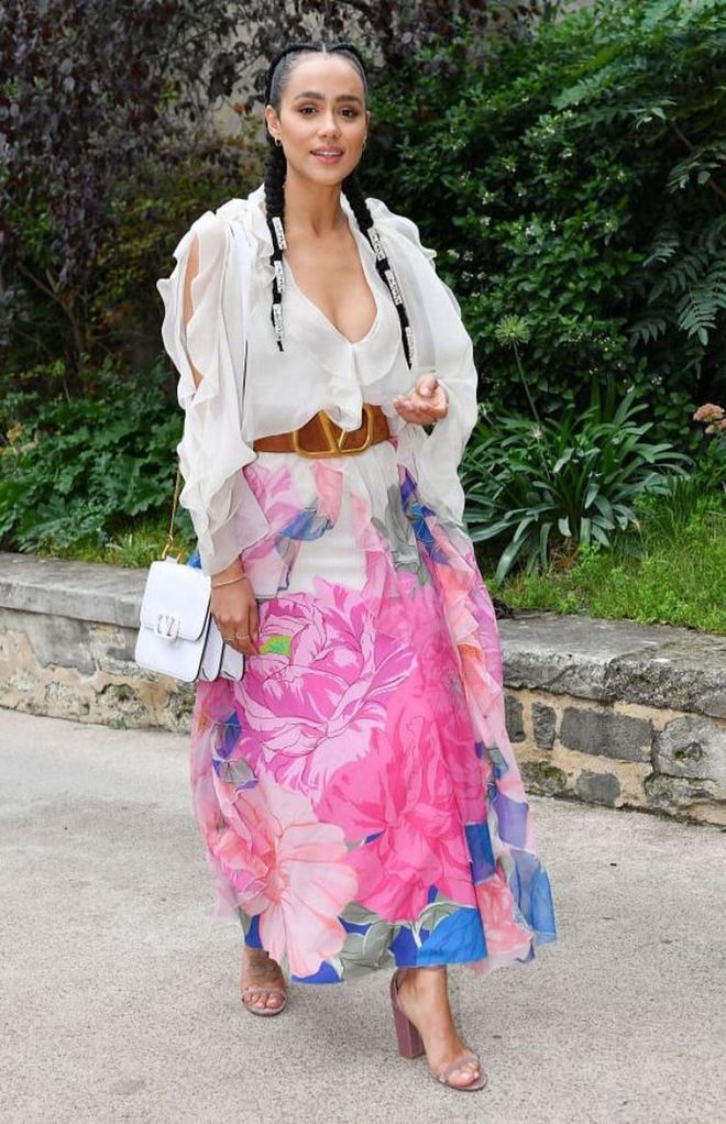 Nathalie Emmanuel opted for a colourful floral ensemble.

Photo: Getty