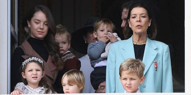 More royal kiddies! India Casiraghi (daughter of Andrea Casiraghi and Tatiana Santo Domingo), Stefano Casiraghi, and Alexandre Casiraghi (India's brother) line up at the front of the balcony.

Princess Alexandra of Hanover (left) and Princess Caroline of Hanover (right), daughter of Prince Rainier III and Grace Kelly, stand behind them.

Photo: Getty