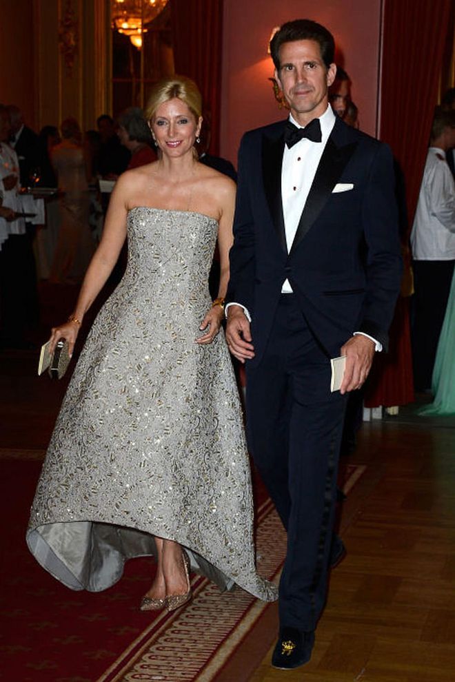 Since 2000, she's operated an upscale children's line called Marie-Chantal. She's pictured here in Valentino for the wedding of her husband's cousin, Princess Madeleine of Sweden.