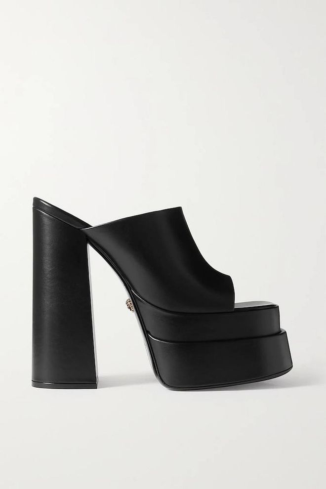 Leather Platform Mules, $1,374, Versace at Net-a-Porter