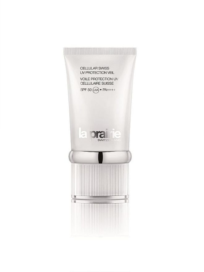 Use La Prairie’s Cellular Swiss UV Protection Veil SPF 50 to fend off free radicals and even out skin tone.