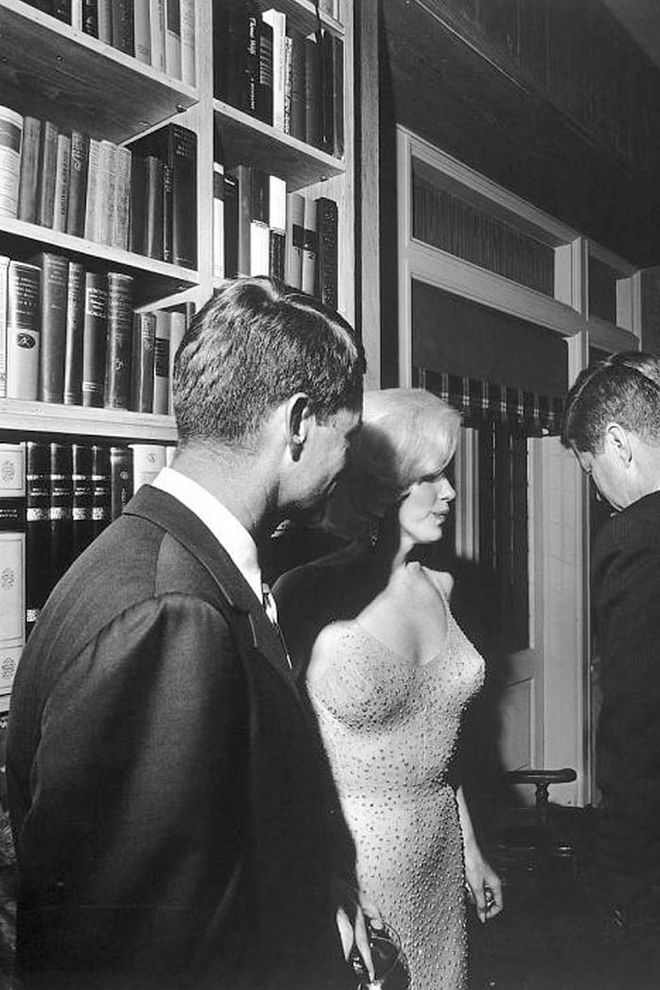 The Old Hollywood actress highlighted her famed curves in a barely there, bedazzled dress as she visited The White House in 1962 to sing 'Happy Birthday' to President Kennedy. Photo: Getty