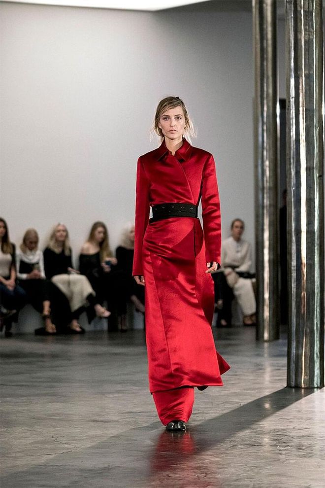 Red is suddenly all the rage—whether done up on one great dress or layered tonally for a new look at monochrome. 
Pictured: The Row 