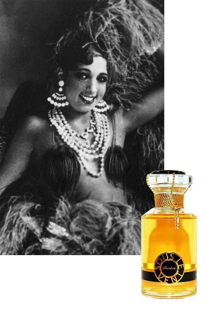 A world-famous American in Paris—as well-known for what she was wearing (a skirt made from bananas) as what she wasn't (clothing)—Josephine Baker liked to spritz herself in Guerlain Sous Le Vent. Created specially for her in 1934 by Jacques Guerlain, the scent fit the era's chypre trend, including oakmoss, dried tobacco leaves, basil, tarragon, and galbanum resin.