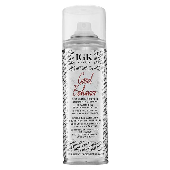 Treat all sorts of hair textures with this vitamin-rich, multi-purpose hairspray that provides a smoothening touch-up whenever you need one, and protects strands against frizz, heat and humidity.

Good Behavior Spirulina Protein Smoothing Spray, $46, IGK