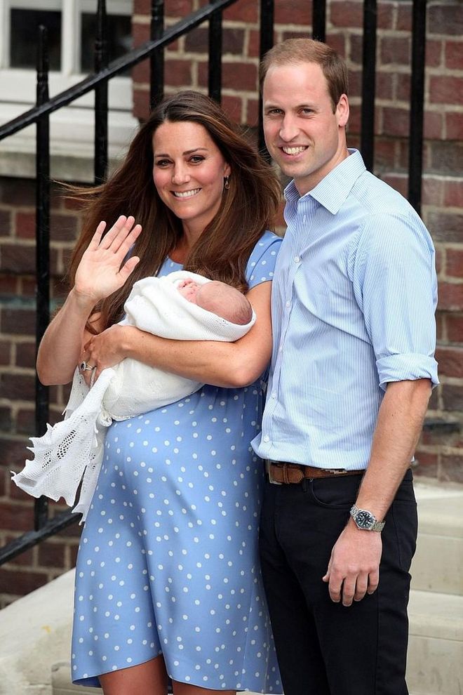 Waving outside St Mary's Hospital after the birth of Prince George. Photo: Getty 
