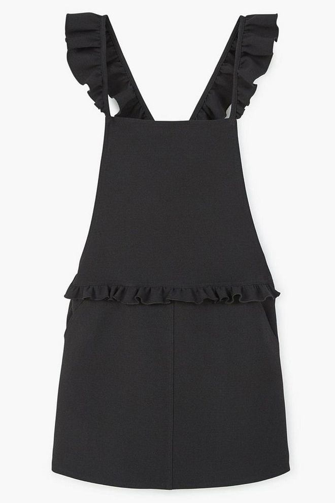 Swap boots, thick tights and a cashmere jumper with sandals and a simple white tee when the warmer months arrive. Mango Pinafore Dress, £35.99