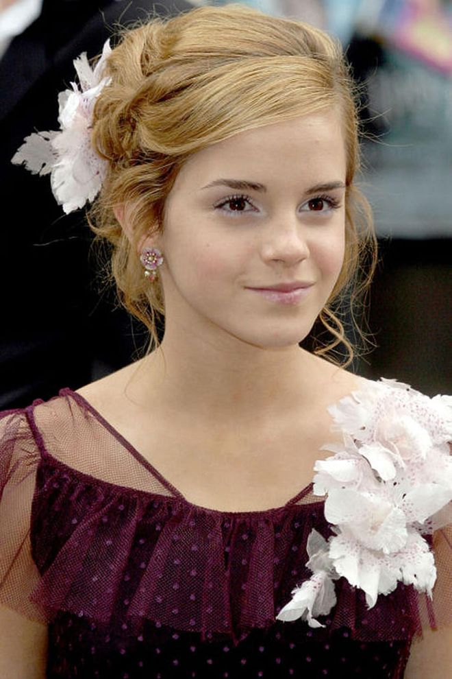 A flower pin to match her dress in 2004.
