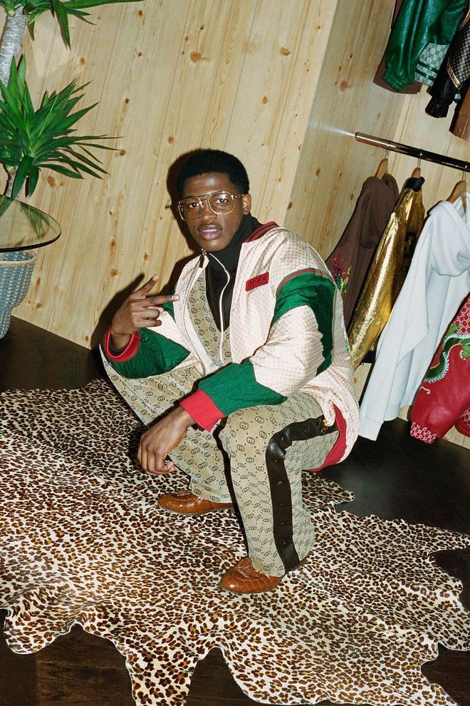Dapper Dan first made a name for himself in the 1980s with his custom made-to-order pieces that repurposed logos from luxury fashion houses like Gucci, Louis Vuitton, and more into new, hip hop-inspired designs. He was forced to close his famous Harlem boutique in 1992 after being sued by several major brands. Photo: Ari Marcopoulos/Gucci x Dapper Dan

