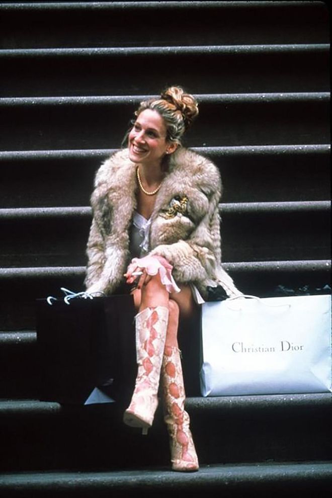 One of the most iconic style stars in TV history, Carrie Bradshaw (Sarah Jessica Parker) became every fashion girl's outfit inspo with her vast designer shoe collection, penchant for shopping, and playful pairing of pieces.

Photo: Getty
