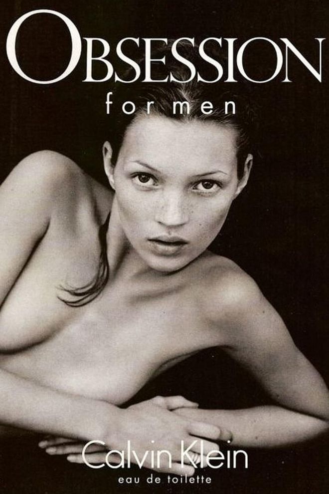 Arguably Moss' most iconic fragrance campaign to date: The 1993 ad for Calvin Klein Obsession for Men.
