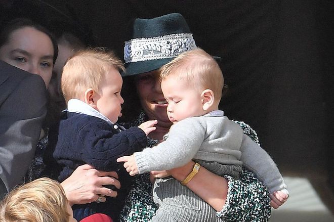 Princess Caroline holds her grandsons Maximillian and Francesco Casiraghi.