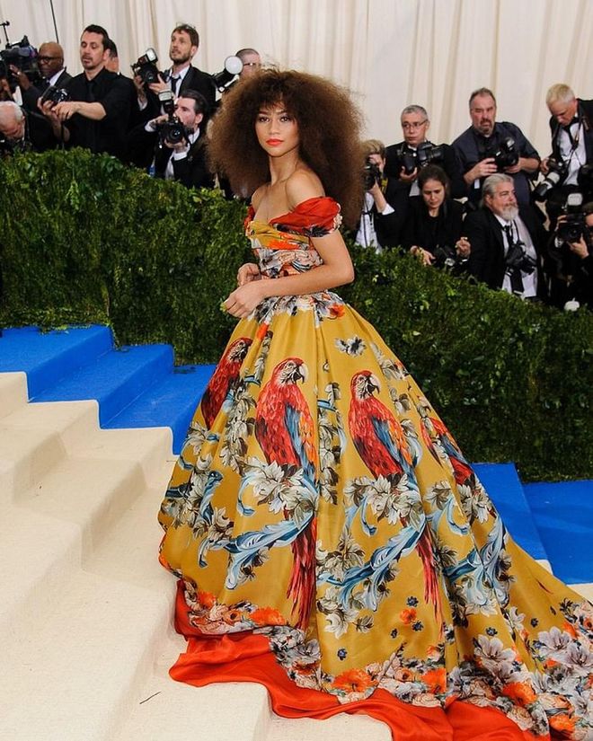 “Zendaya rejects Met Gala theme”, screamed the headlines when she turned up in this showstopper from Dolce & Gabbana. The theme, btw, was Rei Kawakubo/Comme des Garçons, an invitation to embrace all things avant-garde and anti-fashion. Zendaya was resplendent as she made her statement — that she marches to the beat of her own drum — in this vivid ballgown. Photo: Shutterstock