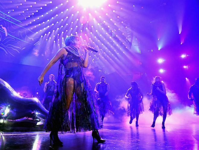 The spectacular lighting really worked with Lady Gaga's see-through dress.