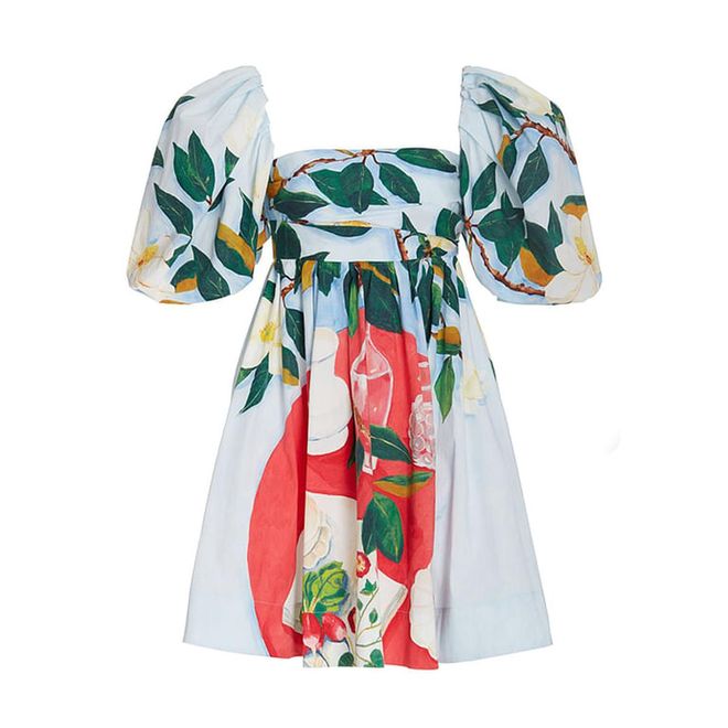 Painted Puff-Sleeve Cotton Mini Dress, US$2,820, Oscar de la Renta at Moda Operandi
