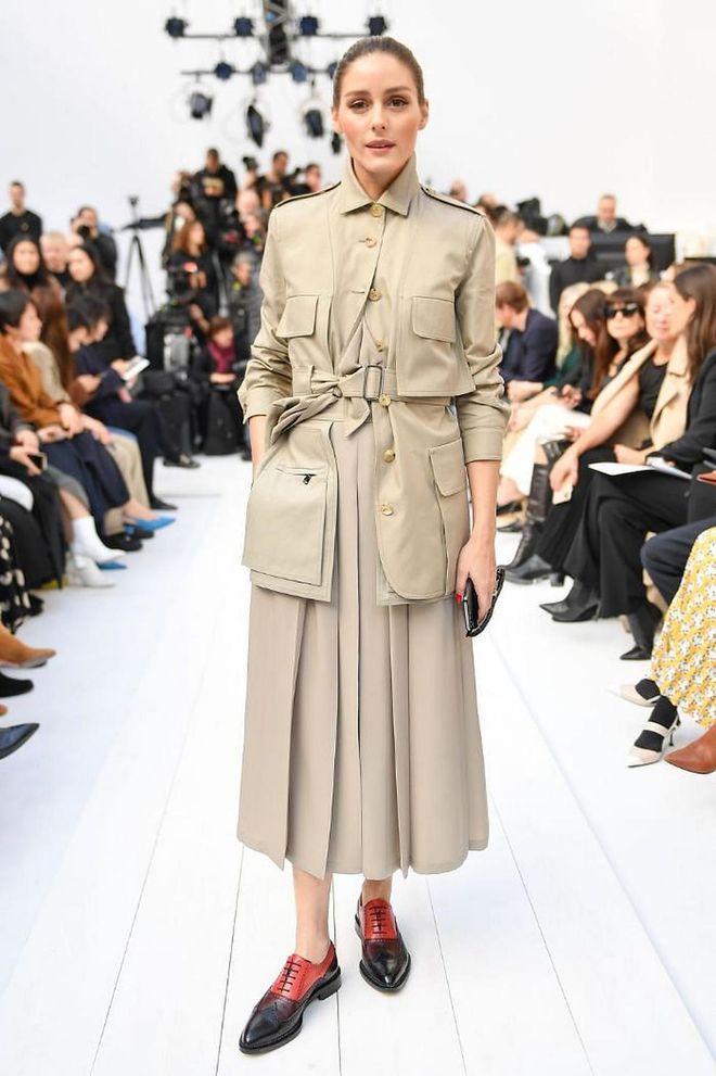 Olivia Palermo went for a uniformed look in a shirt and matching pleated skirt at Max Mara.

Photo: Jacopo Raule / Getty