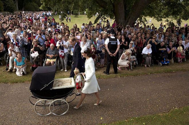 Princess Charlotte's christening was the most public christening in royal history. There's a designated viewing area for thousands of spectators.

Photo: Getty