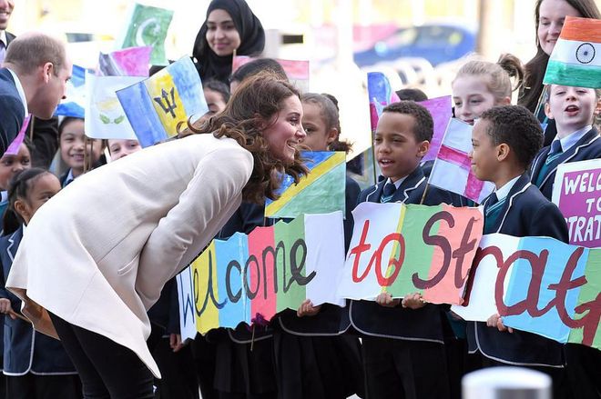 Kate chats with children welcoming her to SportsAid at the Copperbox Arena in London.
Photo: Getty