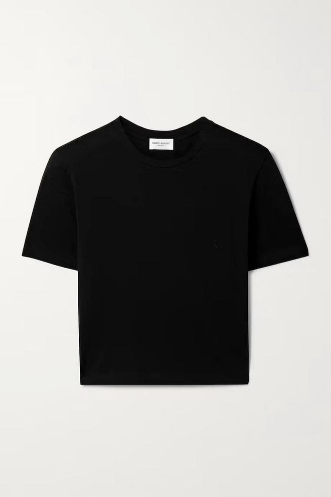 Cropped Cotton-Jersey T-Shirt, $560, Saint Laurent at Net-a-Porter

