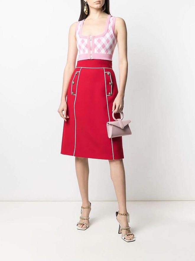 Gingham Cropped Vest, $1,152, Balmain at Farfetch