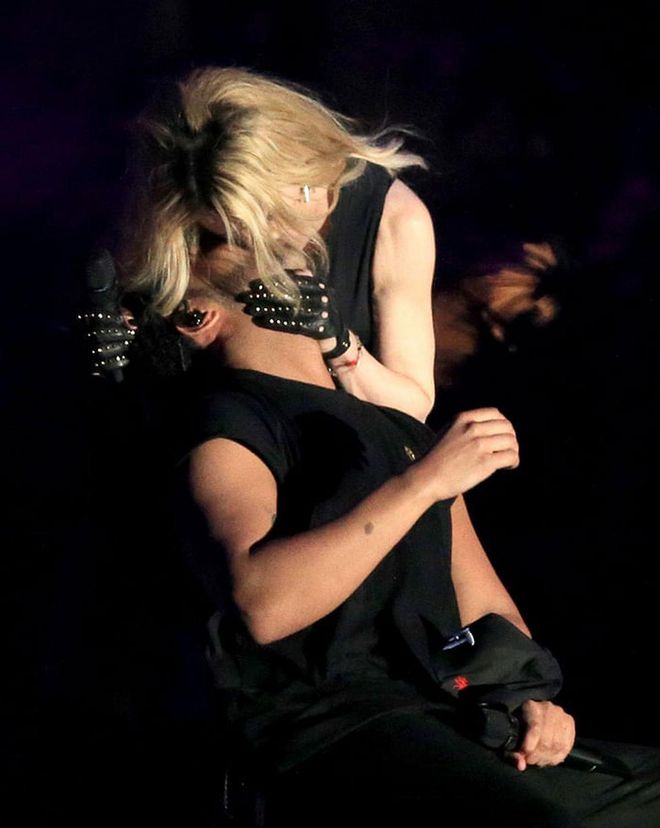 During a performance at the 2015 festival, Madonna placed Drake in a chair and proceeded to kiss him very vigorously. Fans were quick to point out Drake’s apparent disgust in the moments right after the kiss, but the rapper cleared things up with a post on Instagram, writing, "Don't misinterpret my shock!! I got to make out with the queen Madonna and I feel [100 emoji] about that forever. Thank you @madonna."

Photo: Getty