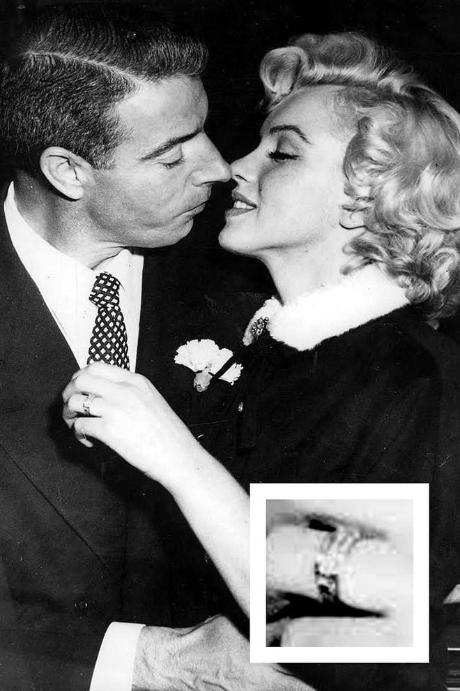 On their wedding day, Joe DiMaggio gave Marilyn Monroe a platinum eternity band with 35 baguette-cut diamonds.

Photo: Getty 