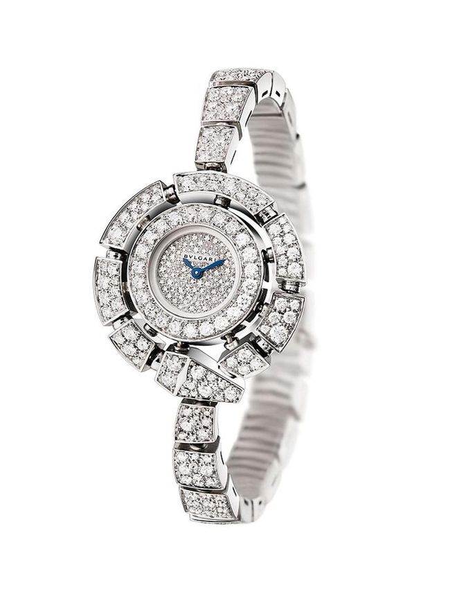 This bracelet features 251 brilliant-cut diamonds in the shape of a coiled serpent—oh and the dial is snow-set with 116 brilliant-cut diamonds.
<b>Bulgari, $92,000</b>