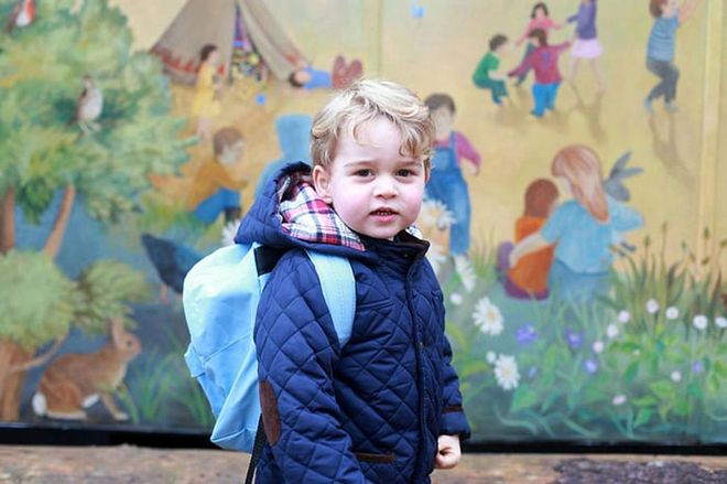 Prince George is ready for his first day of nursery school in this portrait, taken by proud mom Kate Middleton. The royal tot attended Westacre Montessori School in Norfolk, England.