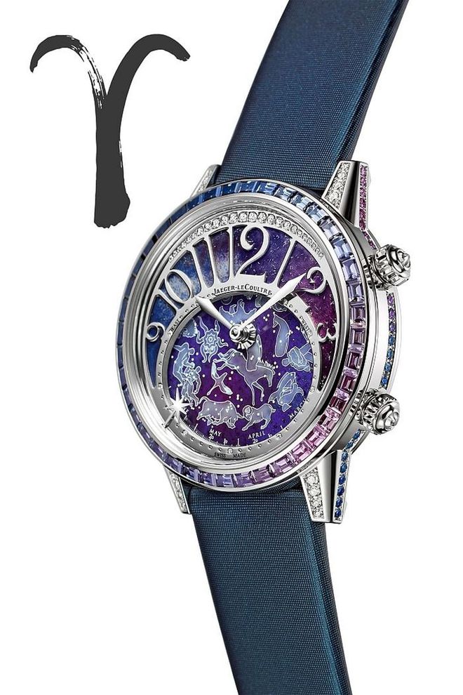 Inspired by the aurora borealis, Jaeger-LeCoultre created a mechanical watch that's an interpretation of a celestial sky chart. With dazzling blue and purple sapphires and a charming Rendez-Vous star indicator that can be set to mark a particular time of day, this bold and beautiful piece is perfect for the passionate fire sign Aries. <b>Jaeger-LeCoultre Rendez-Vous Celestial in White Gold, price upon request</b>