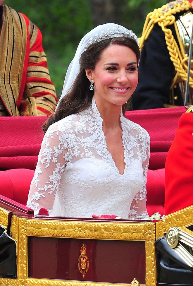 Tiaras are worn only to the fanciest of royal events, and typically, they’re worn for the first time by brides. Kate Middleton borrowed Queen Elizabeth's Cartier Halo tiara for her wedding to Prince William in 2011, and she’s even worn Princess Diana’s tiara on several occasions.

But it’s a privilege reserved for married women only — single women and children never wear them. "It signals the crowning of love and the loss of innocence to marriage,” Geoffrey Munn, author of Tiaras - A History of Splendour, said in an interview with Forbes. "The family tiara was worn by the bride, and from that moment onwards it was the groom’s jewelry she was expected to wear. It was a subliminal message that she had moved from her own family to another.”

Given the tradition, it's likely that Meghan Markle will wear a tiara to wed Prince Harry in May, although which one is still unknown.
Photo: Getty