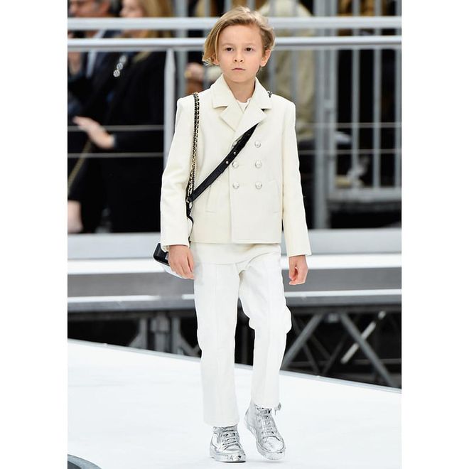 He's been walking for Chanel since he was three, and counts Karl Lagerfeld as a godparent. Keep an eye out for this budding model. 
