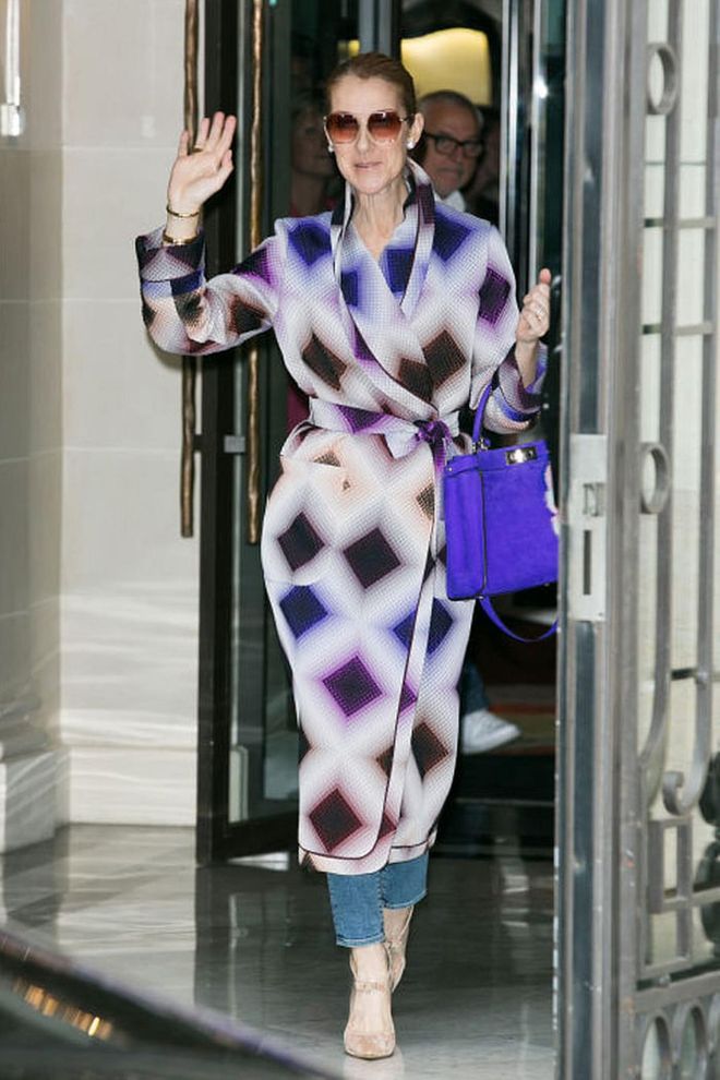 In a Fendi coat while leaving 'Art District' apartments in Paris, France.
Photo: Getty