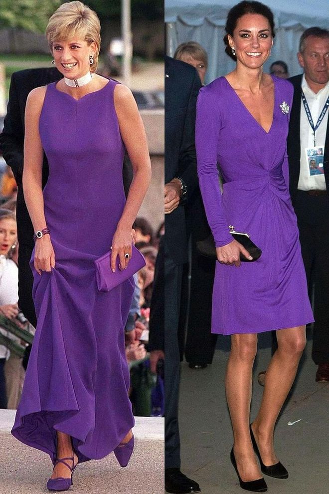 Diana in Versace at a dinner at the Field Museum Of Natural History in Chicago in June 1996; Kate celebrates National Canada Day in an Issa dress during the Royal Tour of North America in July 2011.
