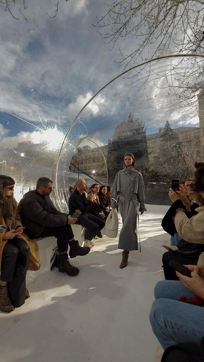 Kenzo's AW2020 show was held inside a series of clear plastic tunnels which offered a unique view of the surrounding Parisian architecture.