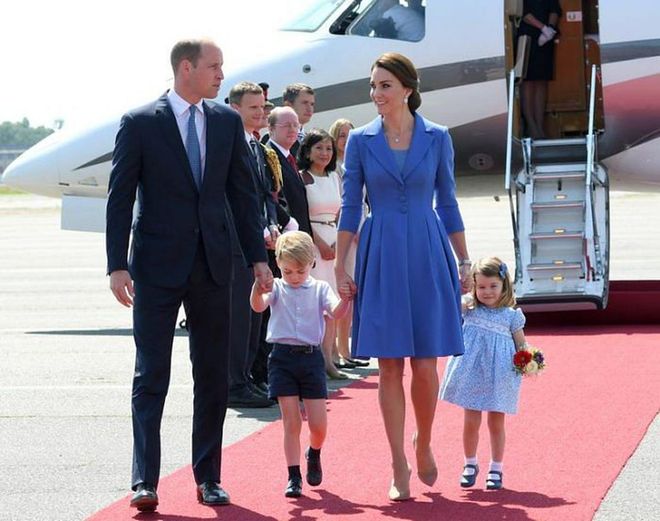 Prince William - the Duke of Cambridge, Prince George, Kate Middleton - the Duchess of Cambridge, Princess Charlotte.