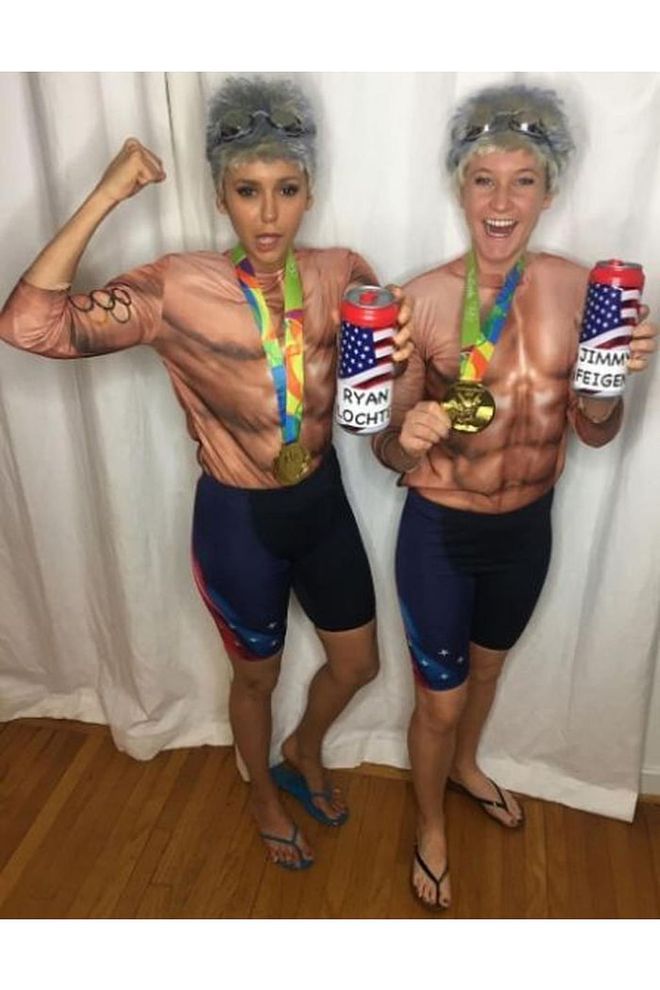 The pair dressed as Olympic swimmers Ryan Lochte and Jimmy Feigen. 