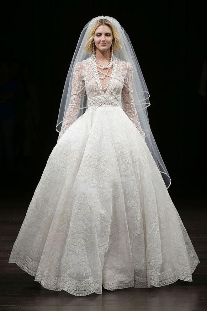 Gowns that feel effortlessly classic- and nod to the silhouette of the Duchess of Cambridge's wedding gown- feel just right in pastoral, farm fresh settings. Naeem Khan "Oxford" ball gown, naeemkhan.com.  