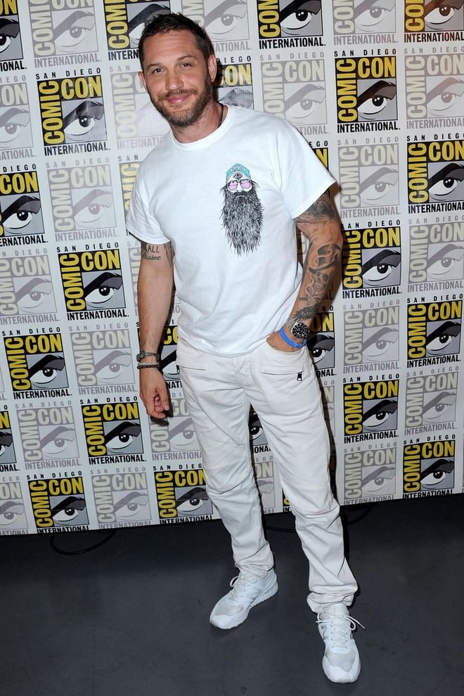 Tom Hardy in all white.
Photo: Getty