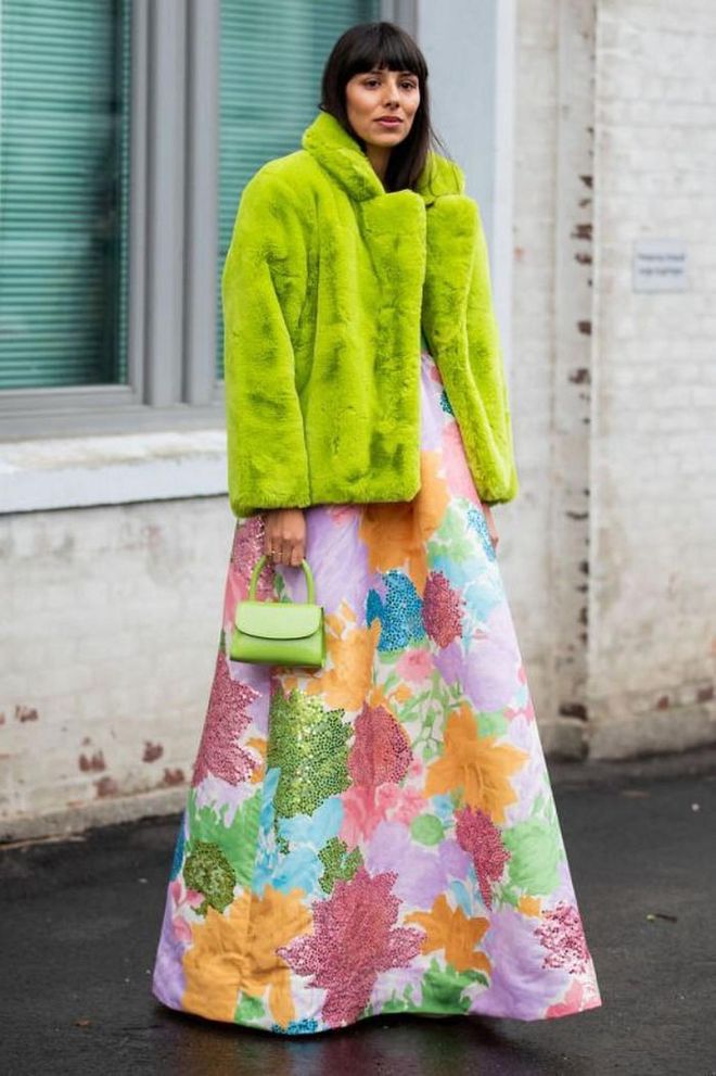 Don't be afraid to go bold - we love how the lime green jacket makes the floral print on this Stine Goya dress pop.