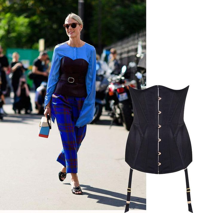 Forget the skimpy corsets of Moulin Rouge; wearing your basque as an oversized belt is infinitely more directional.

This street-inspired combination will cinch without the pinch, making the most of a womanly figure.

The trick is in the layering. Make like editors at the shows and wear a structured bodice like Agent Provocateur's Cadance corset over voluminous shapes. Pick an oversized shirt or jumbo sweater to offset the sultriness.