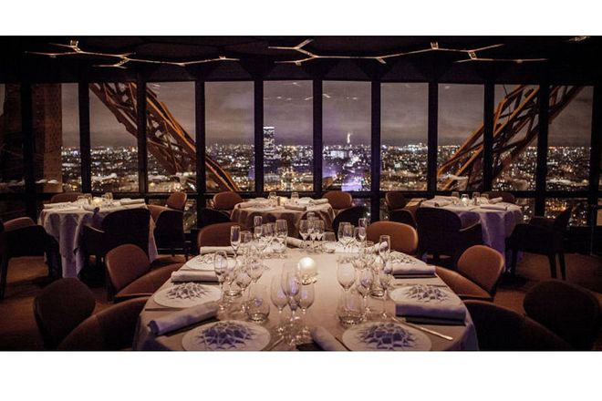 The highest point of the Eiffel Tower doubles as a dining room—Le Jules Verne is the monument's official restaurant and overlooks the City of Light while serving a prix-fixe menu by famed chef Alain Ducasse. Photo: Pierre Monetta