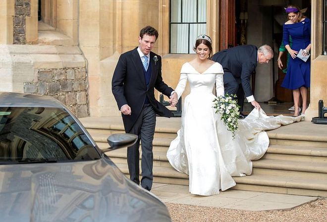 Princess Eugenie and Jack leaving their lunch reception together.