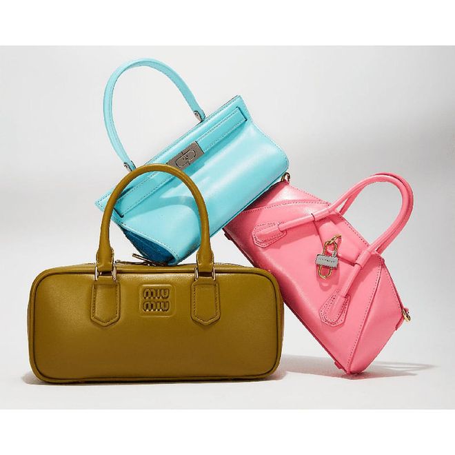 Clockwise from top: Tory Burch bag, $598. Givenchy mini bag, $1,690. Miu Miu bag, $2,800.