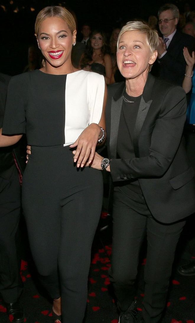 In 2013, Beyoncé wore a black and white jumpsuit by Osman Studio and hung out with our dream BFF, Ellen Degeneres. 