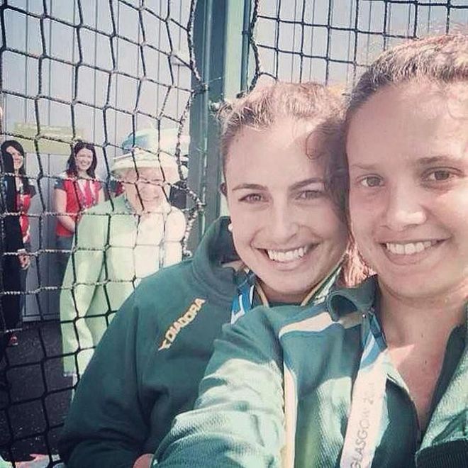 She became the queen of selfies during the 2014 Commonwealth Games in Glasgow, when she surprised two members of the Australian women's hockey team by their selfie. "Ahh The Queen photo-bombed our selfie!!" hockey player Jayde Taylor wrote on twitter. Photo: @_JaydeTaylor