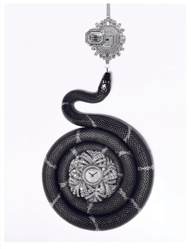 Watch pendant, Harry Winston. Watch with mother-of-pearl dial, Chanel