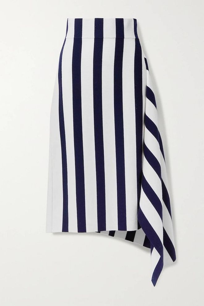 Asymmetric Striped Merino Wool-Blend Midi skirt, S$1,143, Monse from Net-A-Porter