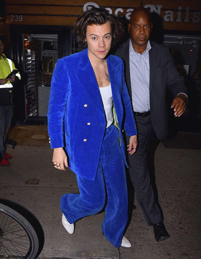 When he wore this glorious cobalt-blue corduroy suit. Colour drenching, anyone?